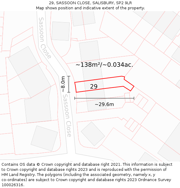 29, SASSOON CLOSE, SALISBURY, SP2 9LR: Plot and title map