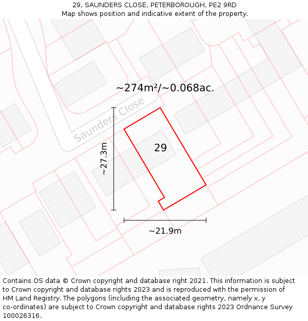 29, SAUNDERS CLOSE, PETERBOROUGH, PE2 9RD: Plot and title map