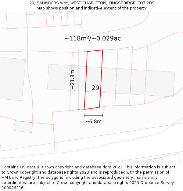 29, SAUNDERS WAY, WEST CHARLETON, KINGSBRIDGE, TQ7 2BS: Plot and title map