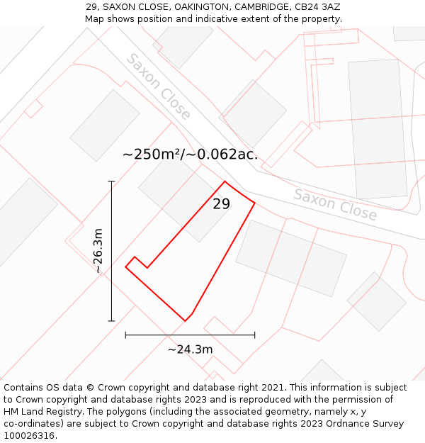 29, SAXON CLOSE, OAKINGTON, CAMBRIDGE, CB24 3AZ: Plot and title map