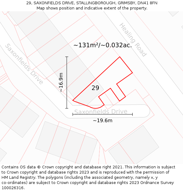 29, SAXONFIELDS DRIVE, STALLINGBOROUGH, GRIMSBY, DN41 8FN: Plot and title map