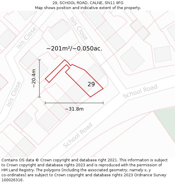 29, SCHOOL ROAD, CALNE, SN11 9FG: Plot and title map