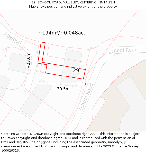 29, SCHOOL ROAD, MAWSLEY, KETTERING, NN14 1SN: Plot and title map