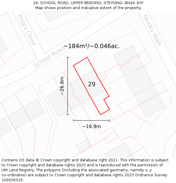 29, SCHOOL ROAD, UPPER BEEDING, STEYNING, BN44 3HY: Plot and title map