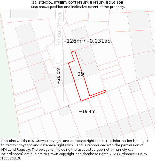 29, SCHOOL STREET, COTTINGLEY, BINGLEY, BD16 1QB: Plot and title map