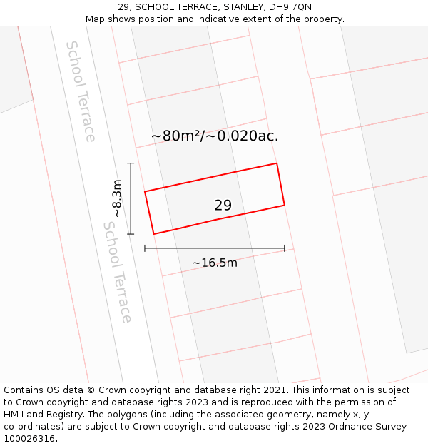 29, SCHOOL TERRACE, STANLEY, DH9 7QN: Plot and title map