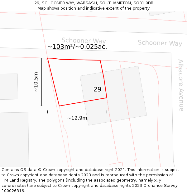 29, SCHOONER WAY, WARSASH, SOUTHAMPTON, SO31 9BR: Plot and title map