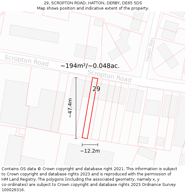 29, SCROPTON ROAD, HATTON, DERBY, DE65 5DS: Plot and title map