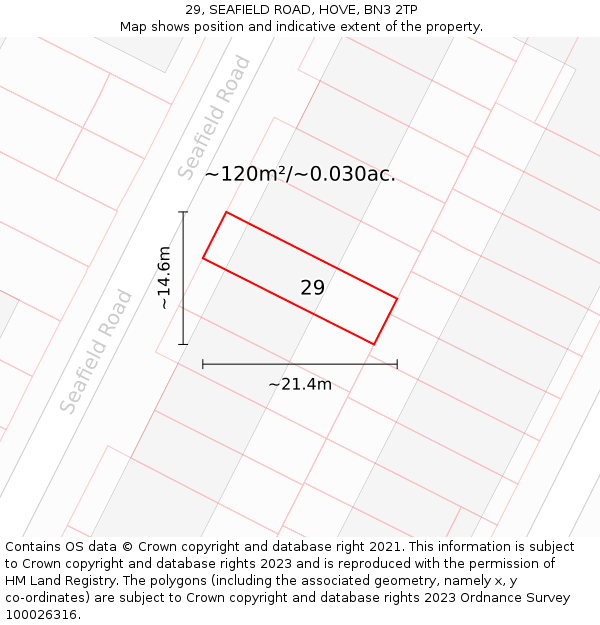 29, SEAFIELD ROAD, HOVE, BN3 2TP: Plot and title map