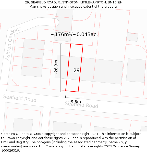 29, SEAFIELD ROAD, RUSTINGTON, LITTLEHAMPTON, BN16 2JH: Plot and title map