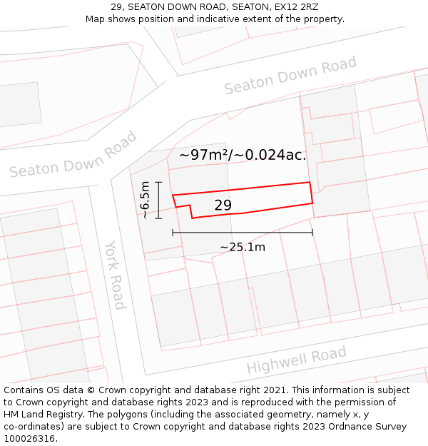 29, SEATON DOWN ROAD, SEATON, EX12 2RZ: Plot and title map