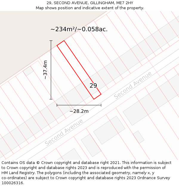29, SECOND AVENUE, GILLINGHAM, ME7 2HY: Plot and title map