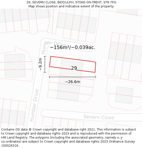 29, SEVERN CLOSE, BIDDULPH, STOKE-ON-TRENT, ST8 7PG: Plot and title map