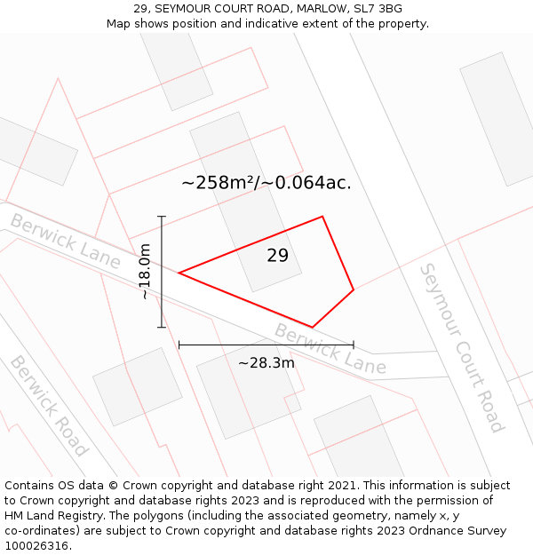 29, SEYMOUR COURT ROAD, MARLOW, SL7 3BG: Plot and title map