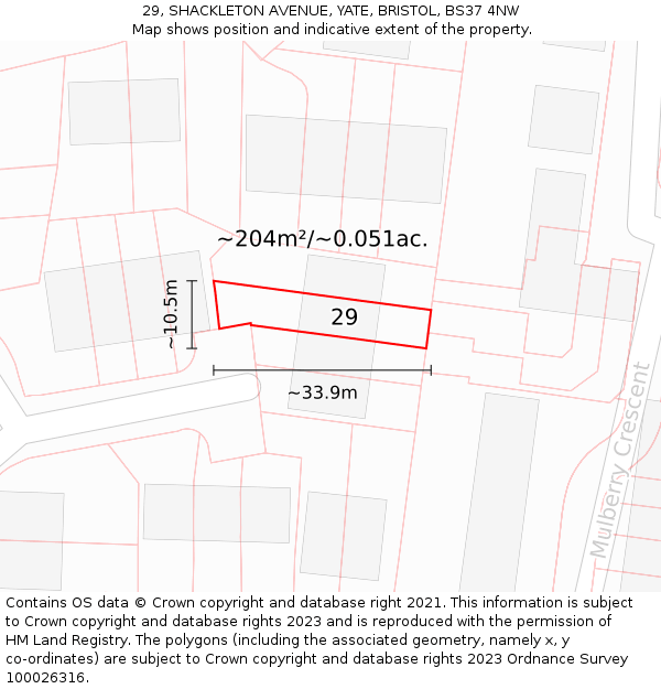 29, SHACKLETON AVENUE, YATE, BRISTOL, BS37 4NW: Plot and title map