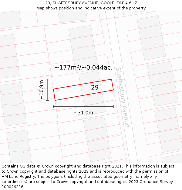 29, SHAFTESBURY AVENUE, GOOLE, DN14 6UZ: Plot and title map
