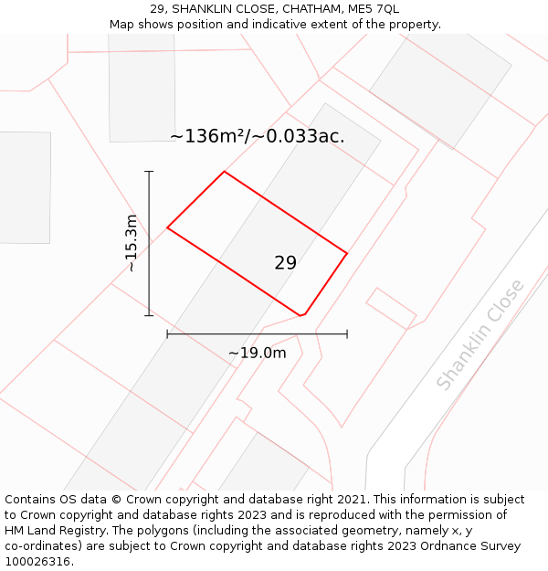 29, SHANKLIN CLOSE, CHATHAM, ME5 7QL: Plot and title map