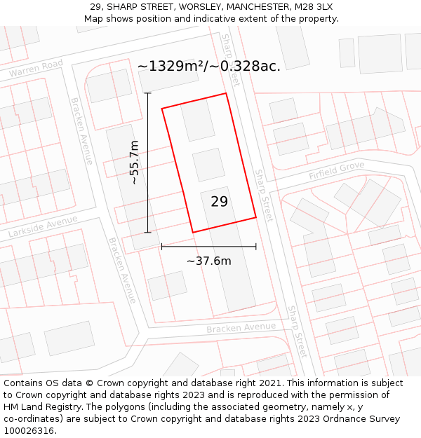29, SHARP STREET, WORSLEY, MANCHESTER, M28 3LX: Plot and title map