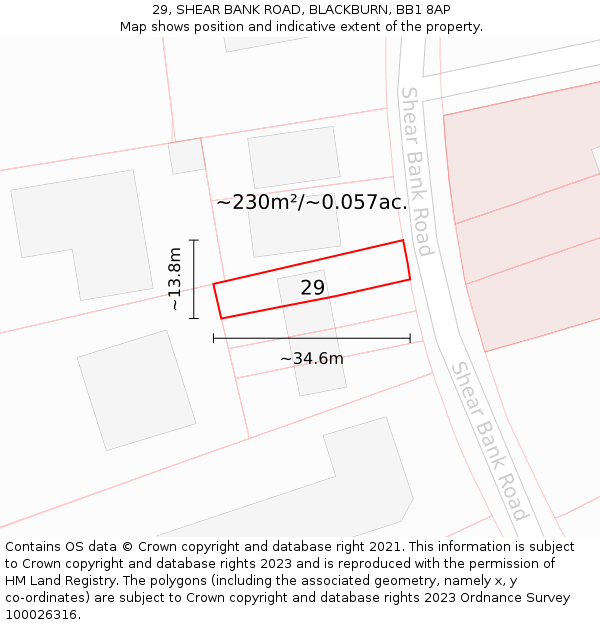 29, SHEAR BANK ROAD, BLACKBURN, BB1 8AP: Plot and title map