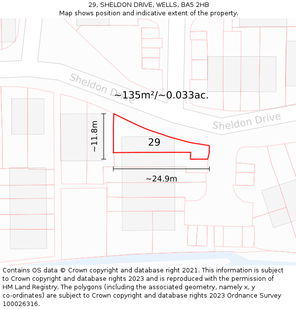 29, SHELDON DRIVE, WELLS, BA5 2HB: Plot and title map