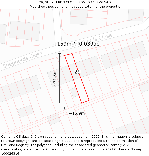 29, SHEPHERDS CLOSE, ROMFORD, RM6 5AD: Plot and title map