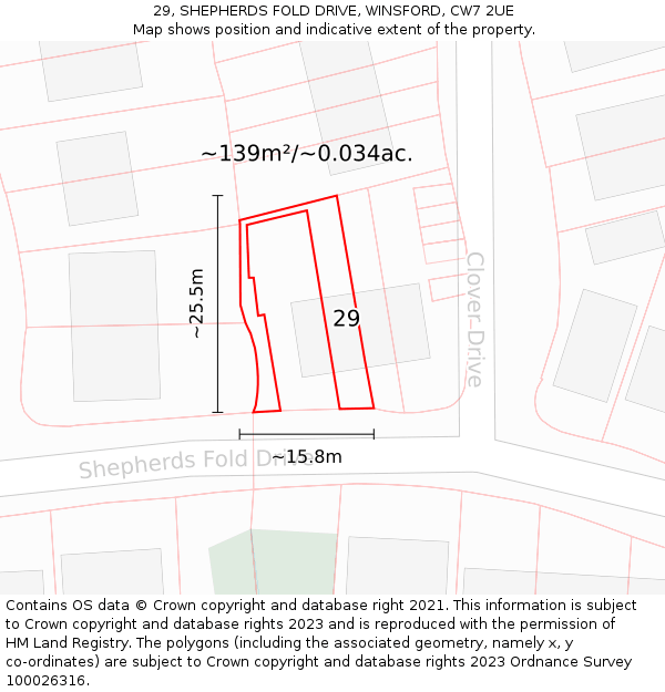 29, SHEPHERDS FOLD DRIVE, WINSFORD, CW7 2UE: Plot and title map