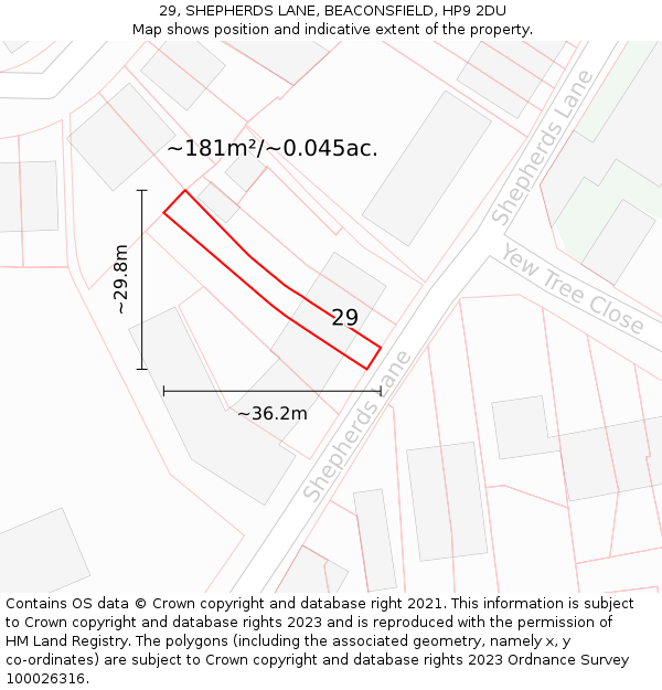 29, SHEPHERDS LANE, BEACONSFIELD, HP9 2DU: Plot and title map