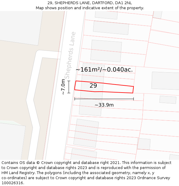 29, SHEPHERDS LANE, DARTFORD, DA1 2NL: Plot and title map
