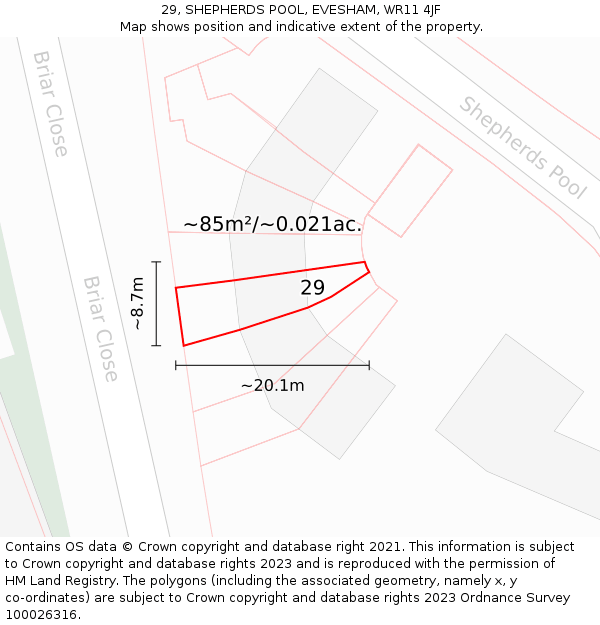 29, SHEPHERDS POOL, EVESHAM, WR11 4JF: Plot and title map