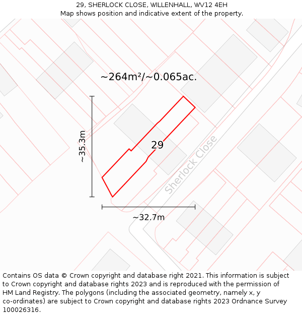 29, SHERLOCK CLOSE, WILLENHALL, WV12 4EH: Plot and title map