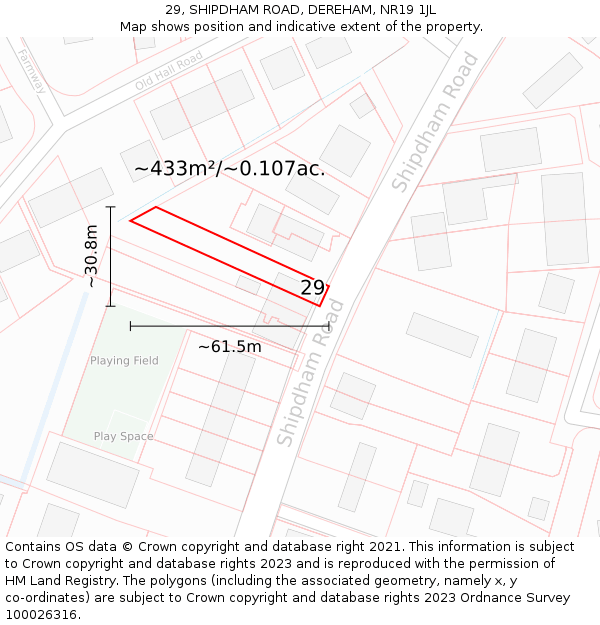 29, SHIPDHAM ROAD, DEREHAM, NR19 1JL: Plot and title map