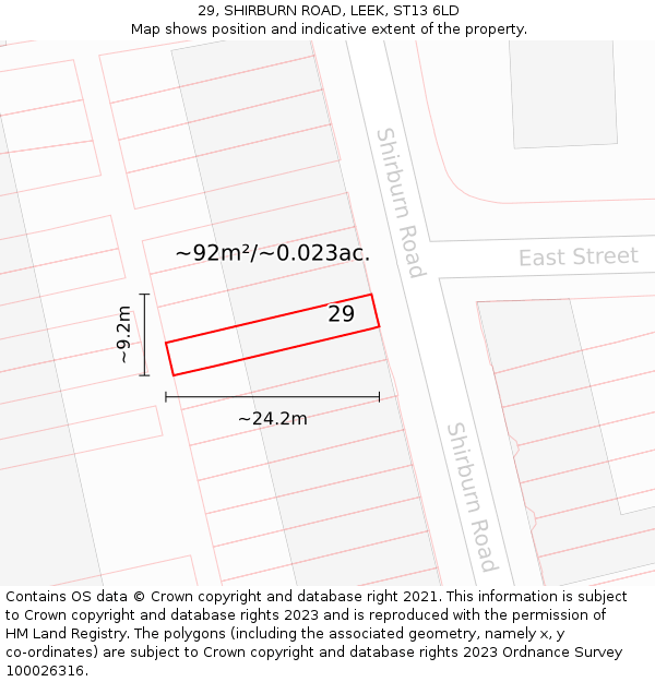 29, SHIRBURN ROAD, LEEK, ST13 6LD: Plot and title map