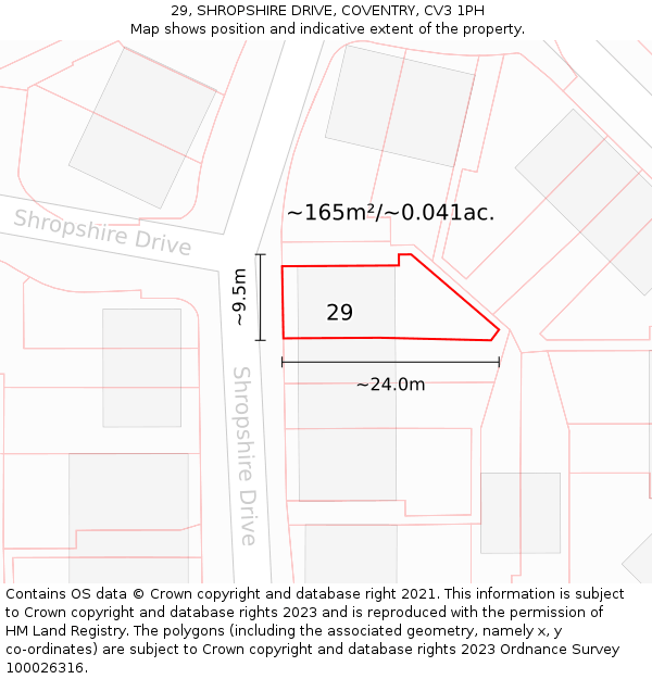 29, SHROPSHIRE DRIVE, COVENTRY, CV3 1PH: Plot and title map