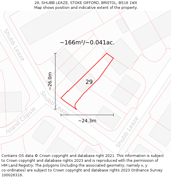 29, SHUBB LEAZE, STOKE GIFFORD, BRISTOL, BS16 1WX: Plot and title map