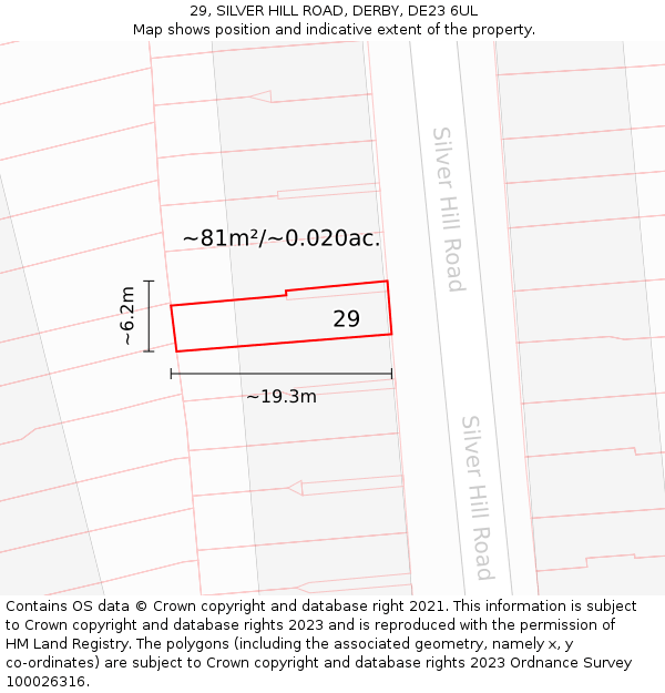 29, SILVER HILL ROAD, DERBY, DE23 6UL: Plot and title map