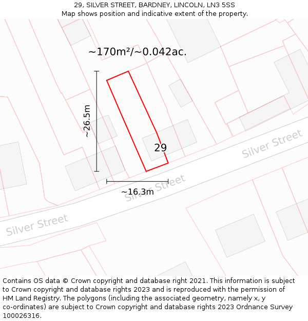 29, SILVER STREET, BARDNEY, LINCOLN, LN3 5SS: Plot and title map