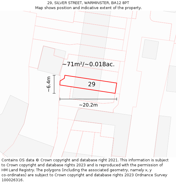 29, SILVER STREET, WARMINSTER, BA12 8PT: Plot and title map