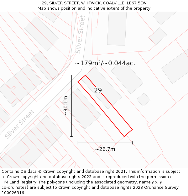 29, SILVER STREET, WHITWICK, COALVILLE, LE67 5EW: Plot and title map