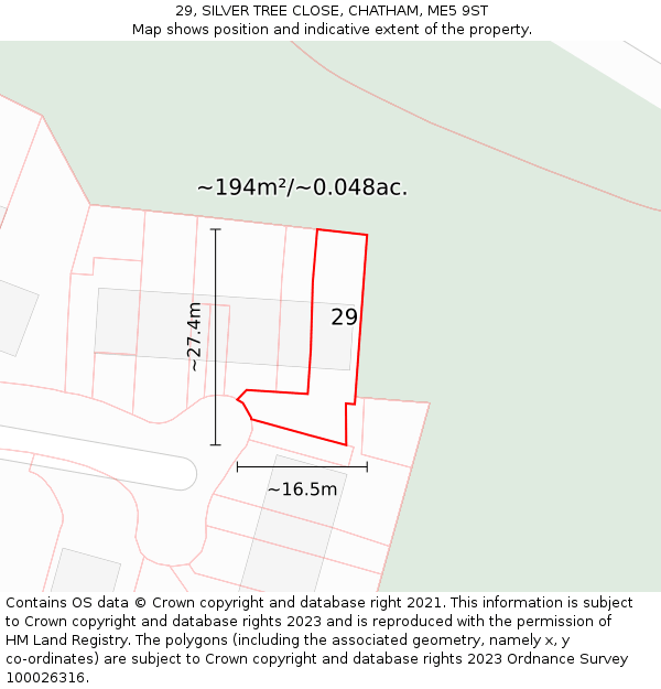 29, SILVER TREE CLOSE, CHATHAM, ME5 9ST: Plot and title map