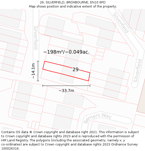 29, SILVERFIELD, BROXBOURNE, EN10 6PD: Plot and title map