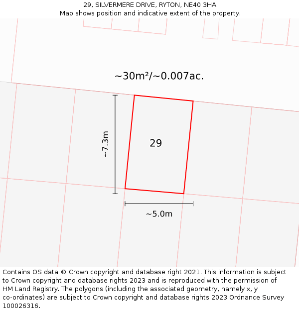 29, SILVERMERE DRIVE, RYTON, NE40 3HA: Plot and title map