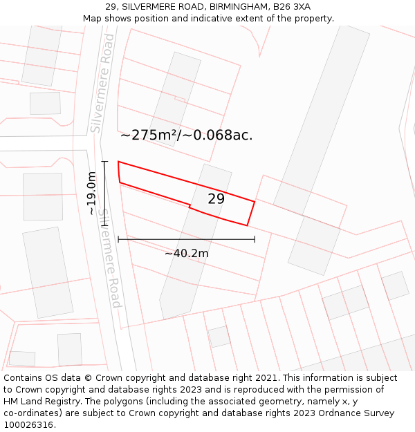 29, SILVERMERE ROAD, BIRMINGHAM, B26 3XA: Plot and title map