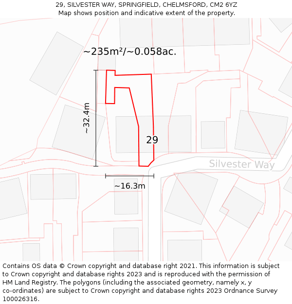 29, SILVESTER WAY, SPRINGFIELD, CHELMSFORD, CM2 6YZ: Plot and title map