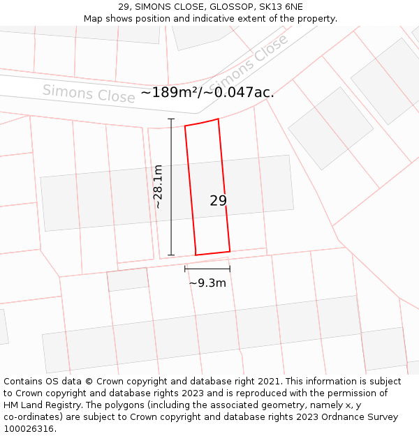 29, SIMONS CLOSE, GLOSSOP, SK13 6NE: Plot and title map
