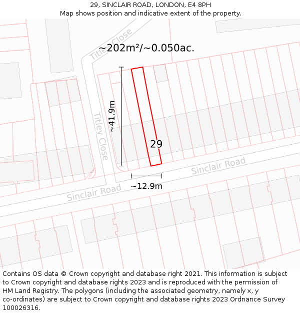 29, SINCLAIR ROAD, LONDON, E4 8PH: Plot and title map
