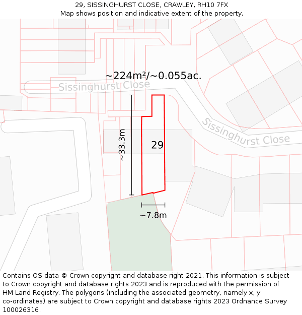 29, SISSINGHURST CLOSE, CRAWLEY, RH10 7FX: Plot and title map