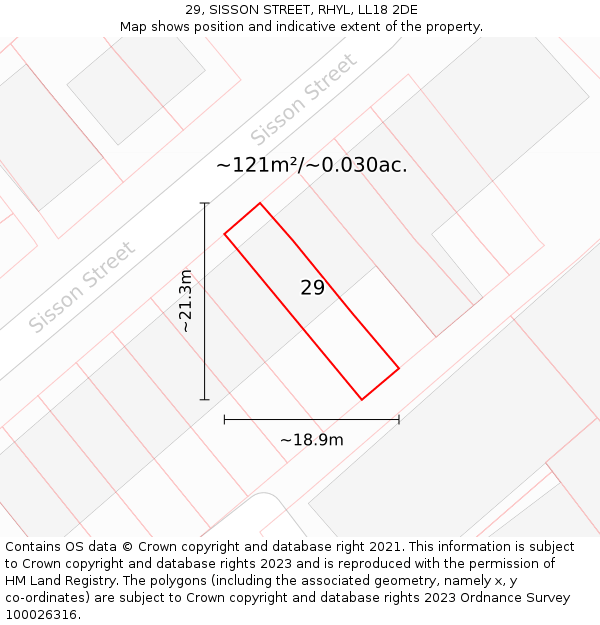 29, SISSON STREET, RHYL, LL18 2DE: Plot and title map