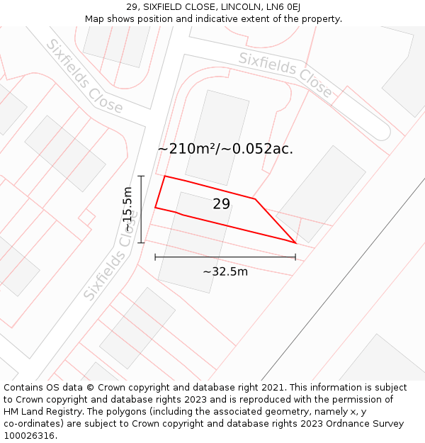 29, SIXFIELD CLOSE, LINCOLN, LN6 0EJ: Plot and title map