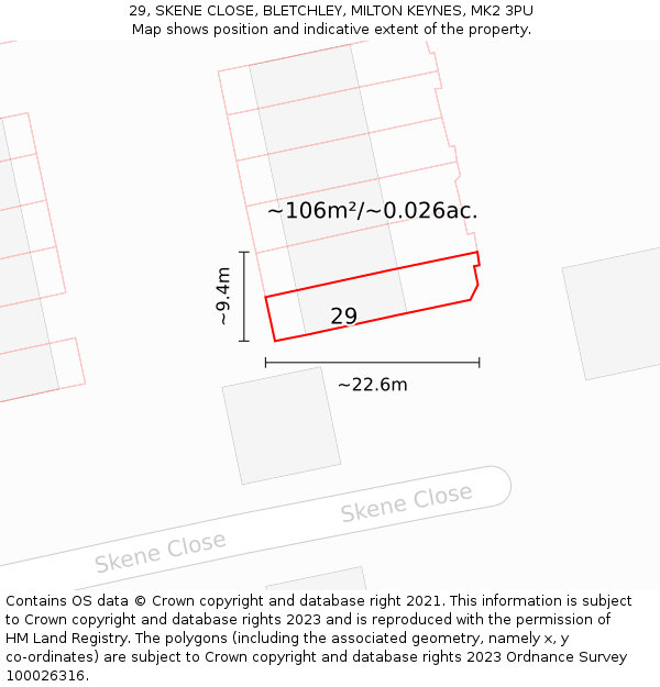 29, SKENE CLOSE, BLETCHLEY, MILTON KEYNES, MK2 3PU: Plot and title map