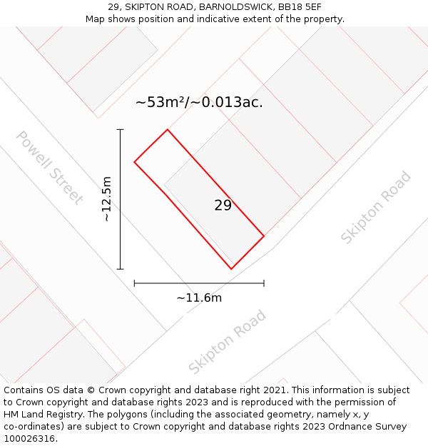 29, SKIPTON ROAD, BARNOLDSWICK, BB18 5EF: Plot and title map